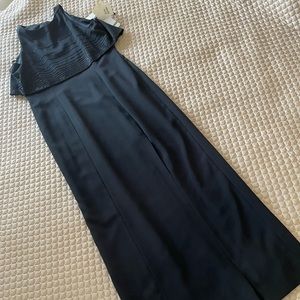 Black formal sleeveless sheath long Evening gown front slit w/ beaded detail NWT